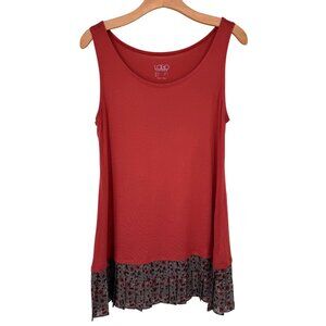Logo Layers rust Sleeveless Tunic With Floral Print Ruffle Hem Womens medium